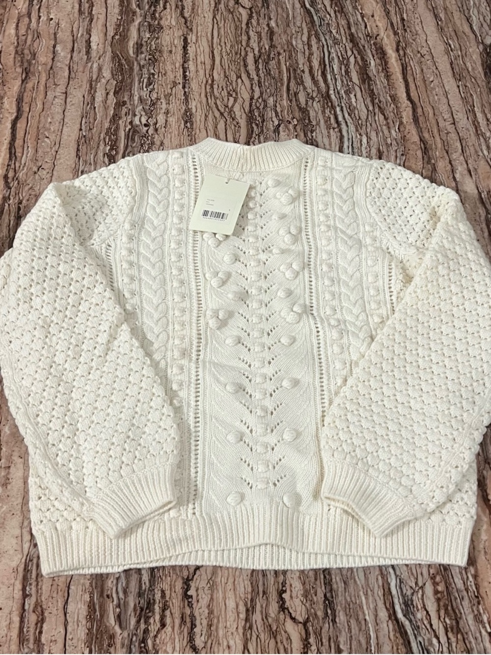 Sezane Ivory Cable Bobble Crewneck Sweater